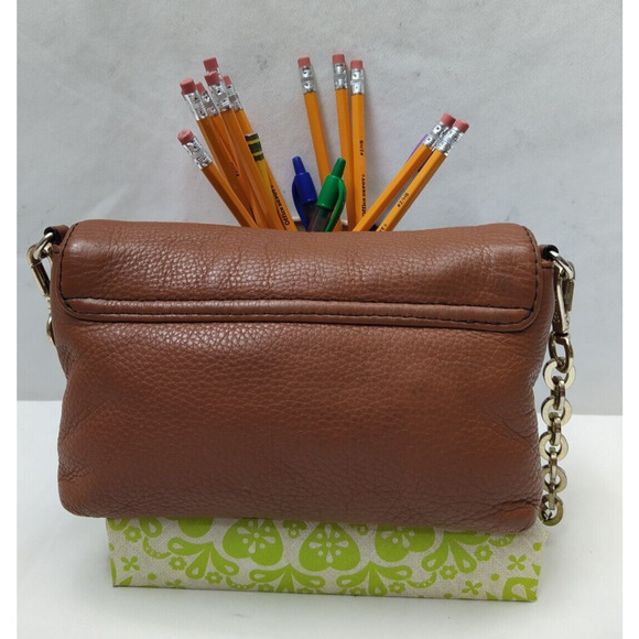 Calvin Klein Brown Pebbled Leather Chain Strap Flap Closure Small Crossbody Bag - Picture 2 of 16